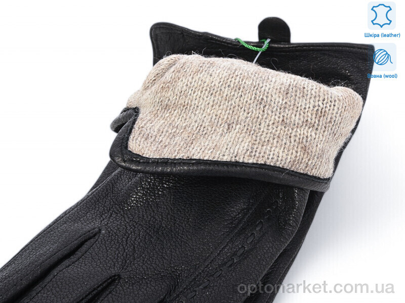 Купить Рукавички жіночі 02 шкіра оленя вовна Number one чорний, фото 2