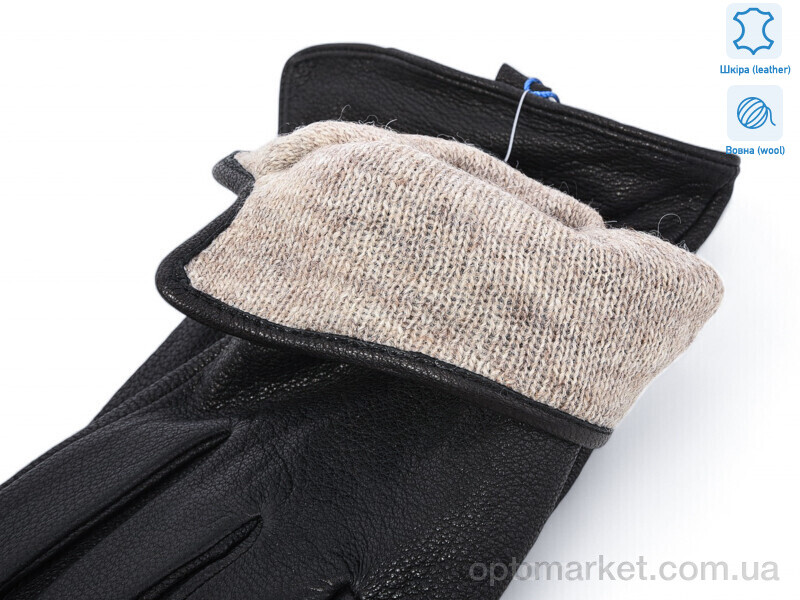 Купить Рукавички чоловічі 0533A шкіра оленя вовна Alisa чорний, фото 2