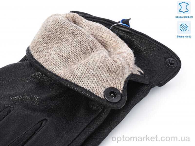 Купить Рукавички чоловічі 0533B шкіра оленя вовна Alisa чорний, фото 2