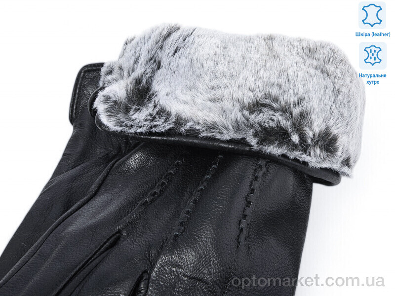 Купить Рукавички чоловічі 0539 шкіра кролик Number one чорний, фото 2