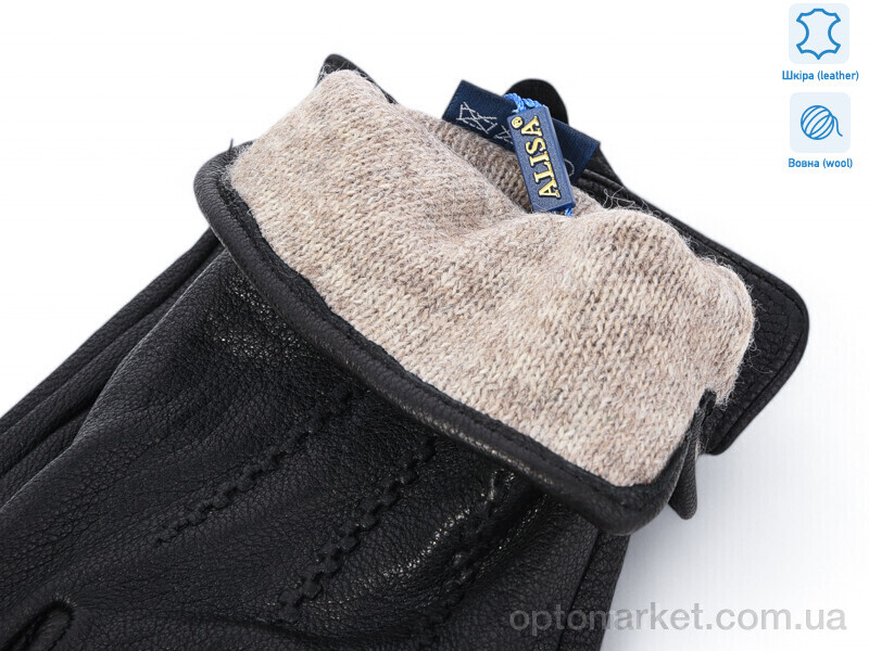 Купить Рукавички чоловічі 0539B шкіра оленя вовна Alisa чорний, фото 2