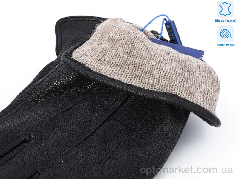 Купить Рукавички чоловічі 0549B шкіра оленя вовна Alisa чорний, фото 2