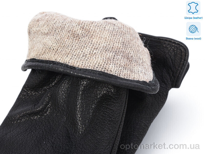 Купить Рукавички жіночі 0603 шкіра оленя вовна Number one чорний, фото 2