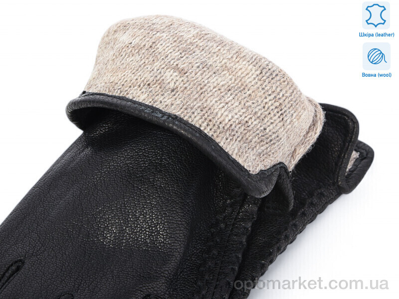Купить Рукавички жіночі 077 шкіра оленя вовна Number one чорний, фото 2