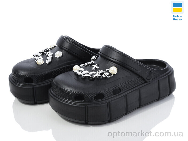 Купить Крокси жіночі 152-2-2 ланцюжки чорний Progress чорний, фото 1