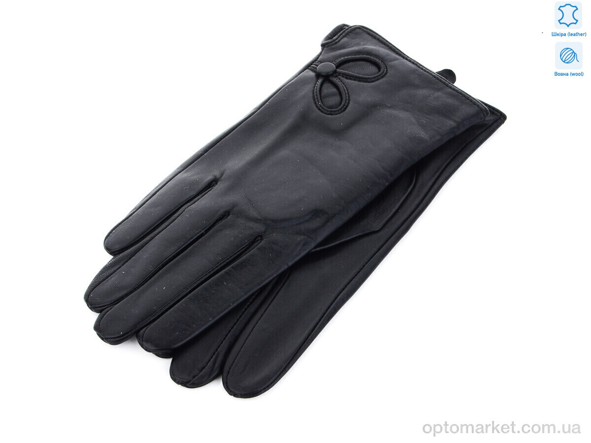 Купить Рукавички жіночі 19-08Ж шкіра кози Королева чорний, фото 1