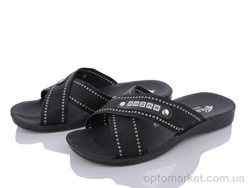 Купить Шльопанці чоловічі 2024-003-1 чорний-білий Demur чорний, фото 1