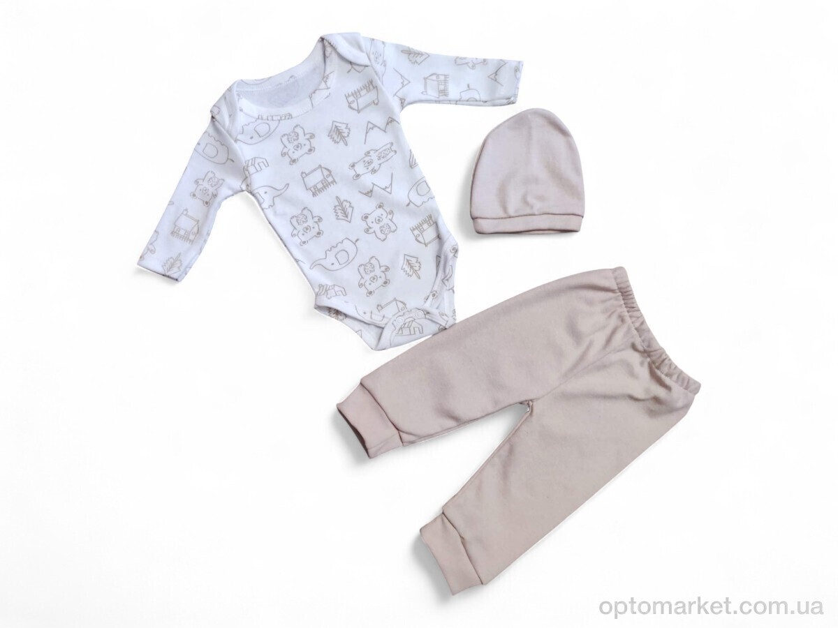 Купить Комплекти дитячі дитячі 2521 бежевий боді-штани-шапка Minnik Bebe бежевий, фото 1