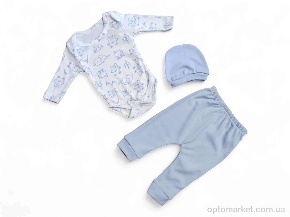 Купить Комплекти дитячі дитячі 2521 блакитний боді-штани-шапка Minnik Bebe блакитний, фото 1