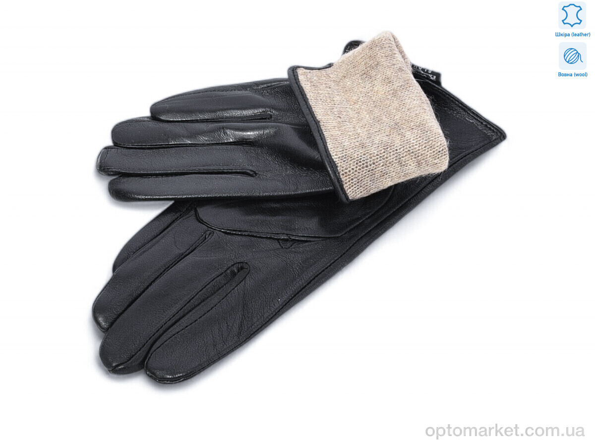Купить Рукавички жіночі 3 black шкіра вовна Rubi чорний, фото 2