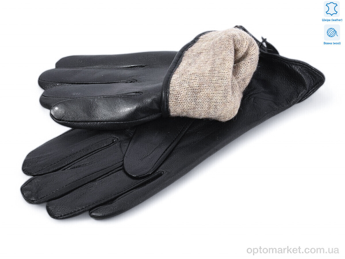 Купить Рукавички жіночі 4 black шкіра вовна Rubi чорний, фото 2