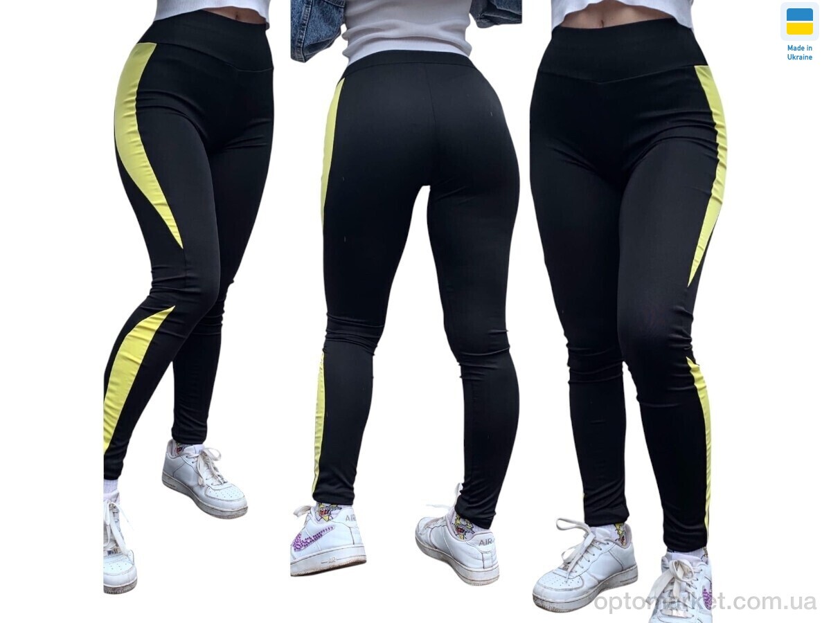 Купить Лосини жіночі 52862 чорний з жовтою вставкою Sport style чорний, фото 1