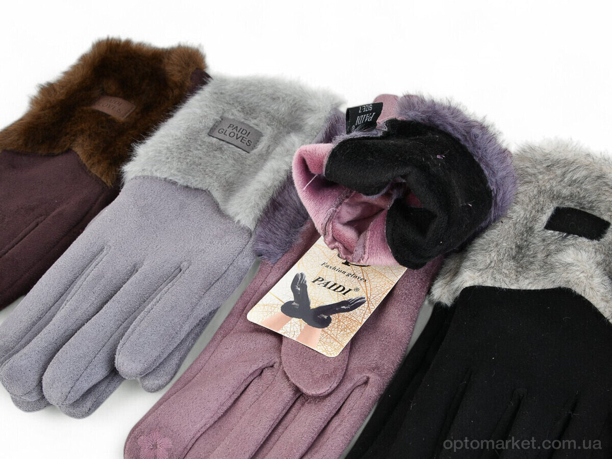 Купить Рукавички жіночі 611  замш-хутро mix Paidi мікс, фото 2