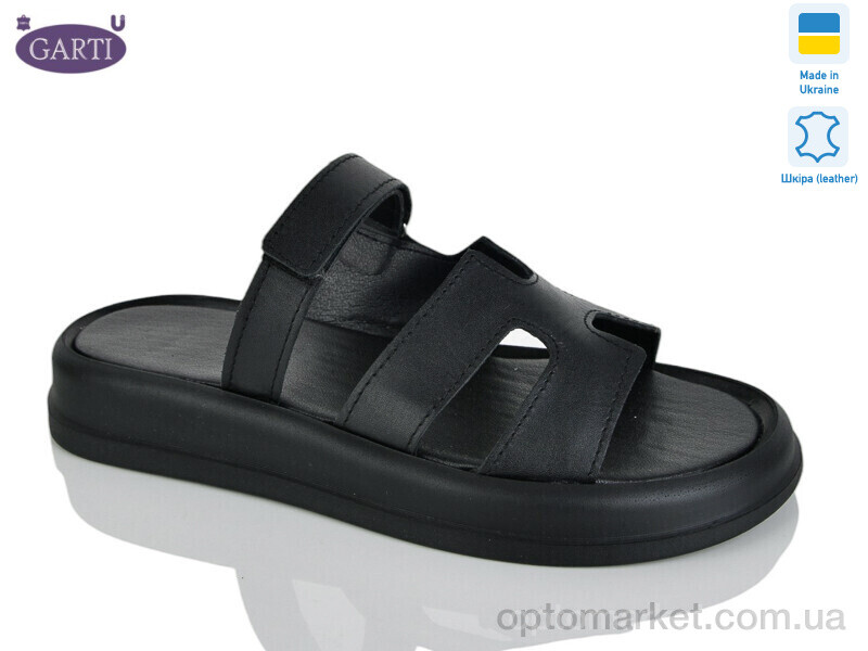 Купить Шльопанці жіночі 6191 чорна шкіра Garti чорний, фото 1