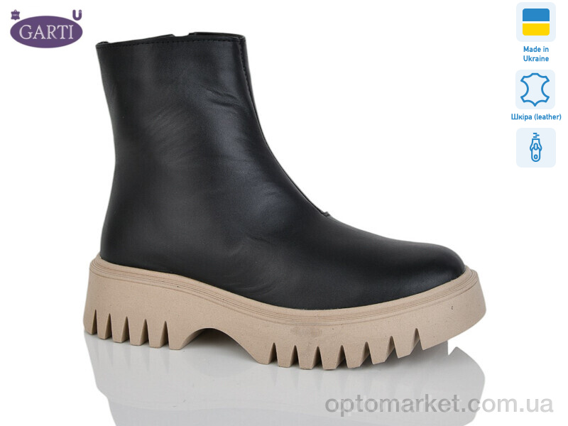 Купить Черевики жіночі 6722 чорна шкіра-беж байка Garti чорний, фото 1