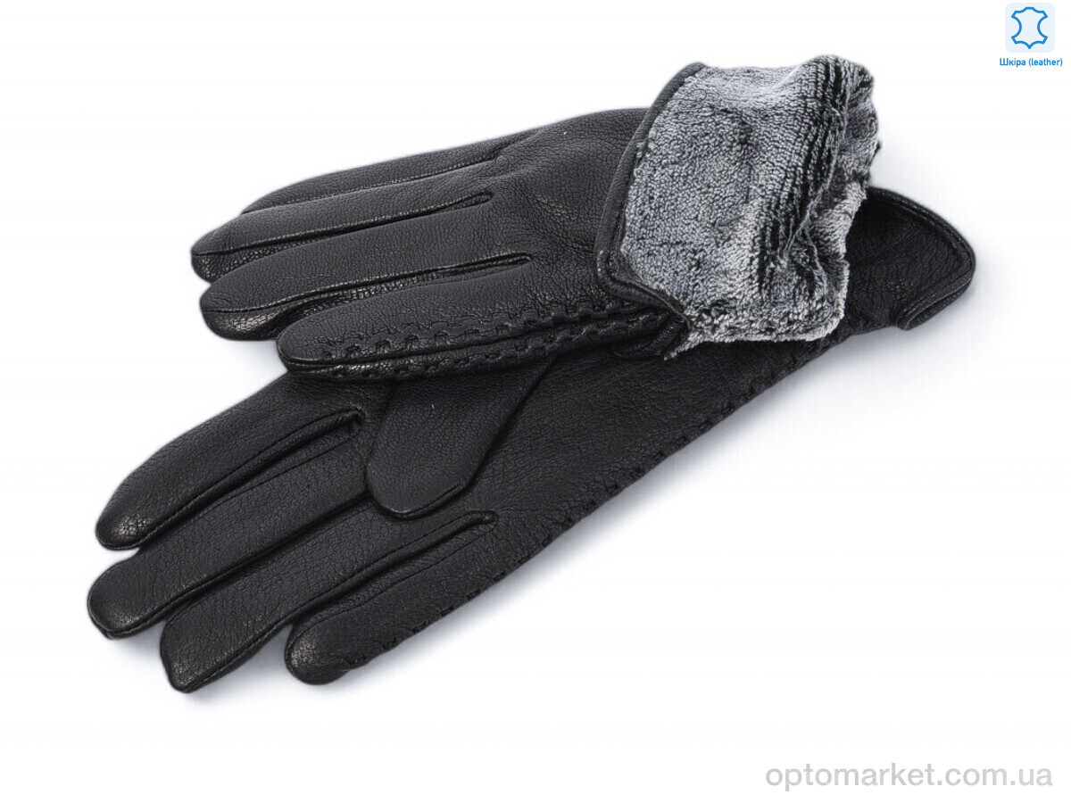 Купить Рукавички жіночі 718 black шкіра олень махра Rubi чорний, фото 2