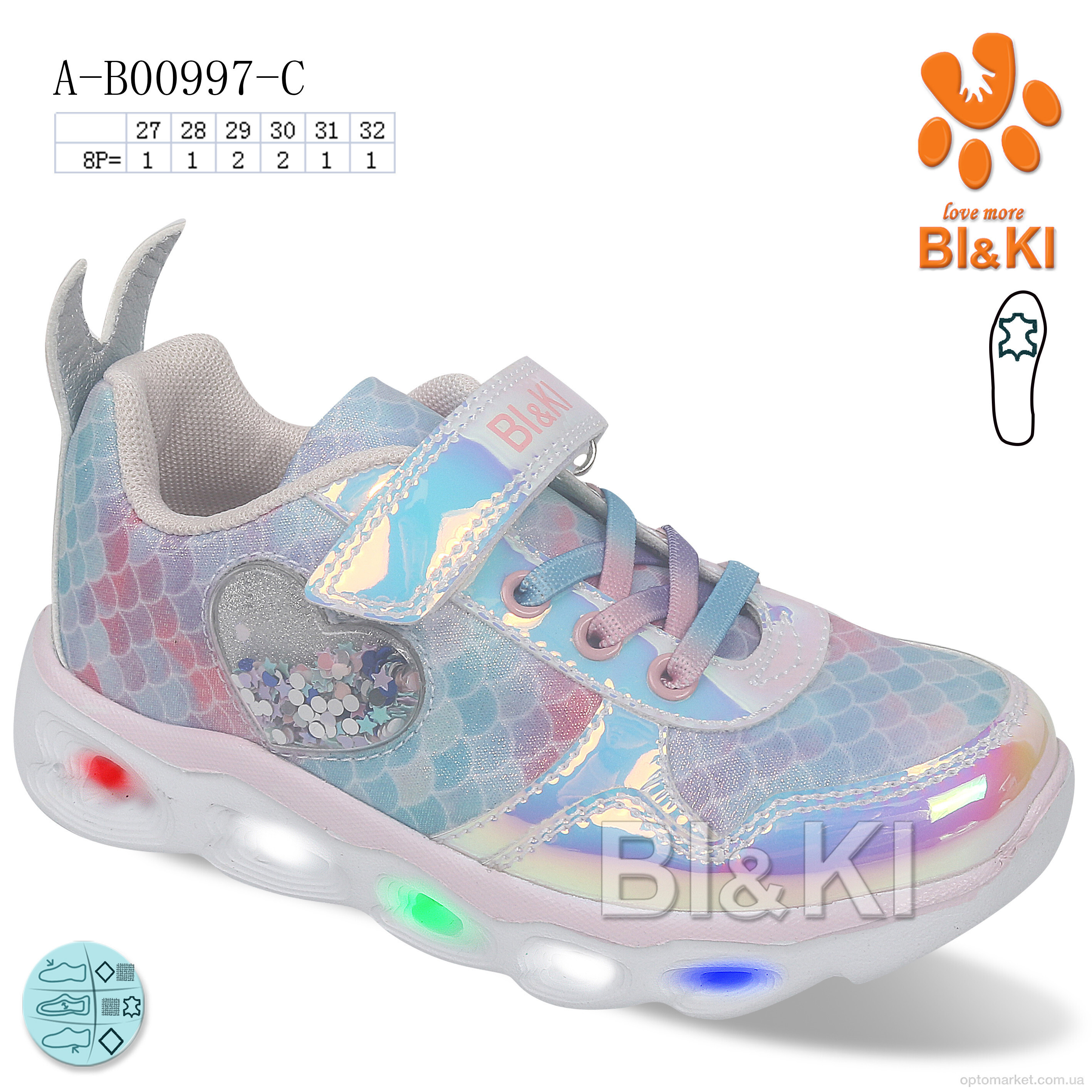 Купить Кросівки дитячі A-B00997-C LED Bi&Ki мікс, фото 1