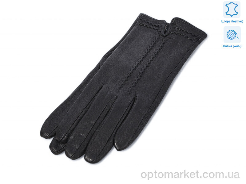 Купить Рукавички жіночі A3 шкіра оленя вовна Number one чорний, фото 1