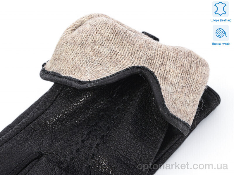 Купить Рукавички жіночі A3 шкіра оленя вовна Number one чорний, фото 2