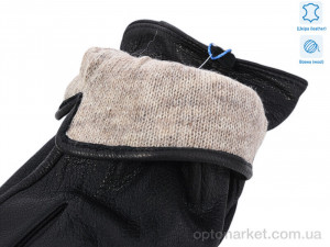 Рукавички чоловічі 0554B шкіра оленя вовна Alisa чорний  оптом от Optomarket