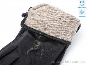 Рукавички жіночі 0613 шкіра оленя вовна Number one чорний  оптом от Optomarket