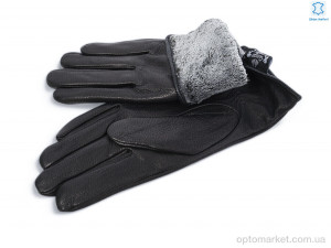 Рукавички жіночі 4 black шкіра олень махра Rubi чорний  оптом от Optomarket