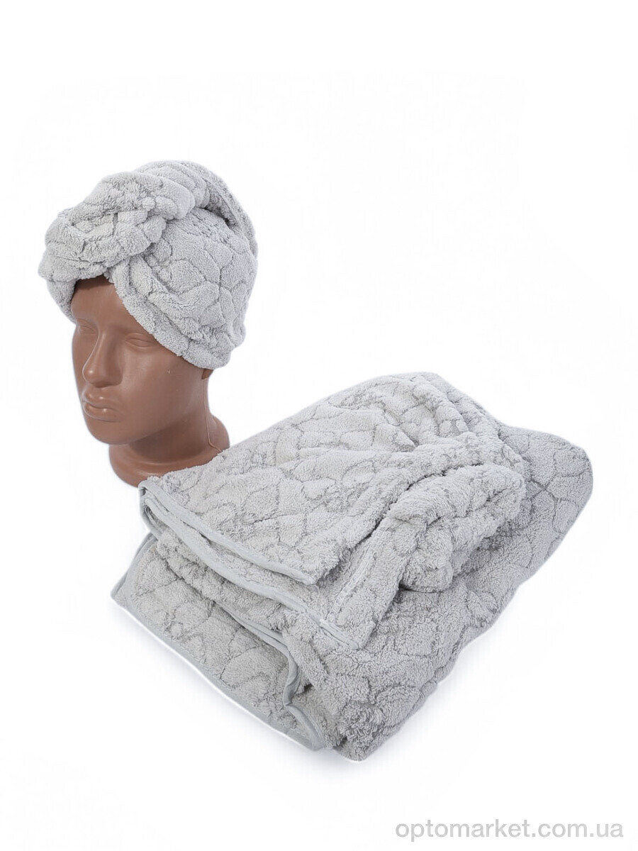 Купить Рушник жіночі 10306-6959 l.grey набір баня+чолма (70x140) Malloory Home сірий, фото 3