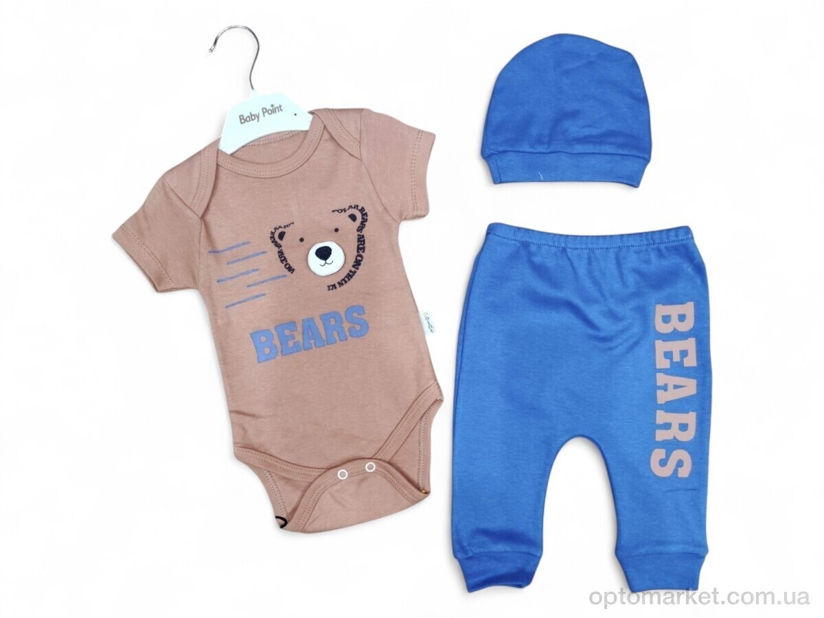 Купить Комплекти дитячі дитячі боді штани шапка5008 коричнево-синій Baby point коричневий, фото 2
