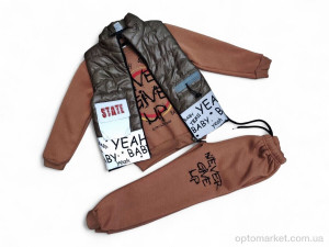 Комплекти дитячі дитячі 2520 коричневий жилетка-кофта-штани Dicle Kids коричневий  оптом от Optomarket