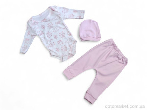 Комплекти дитячі дитячі 2521 рожевий боді-штани-шапка Minnik Bebe рожевий  оптом от Optomarket