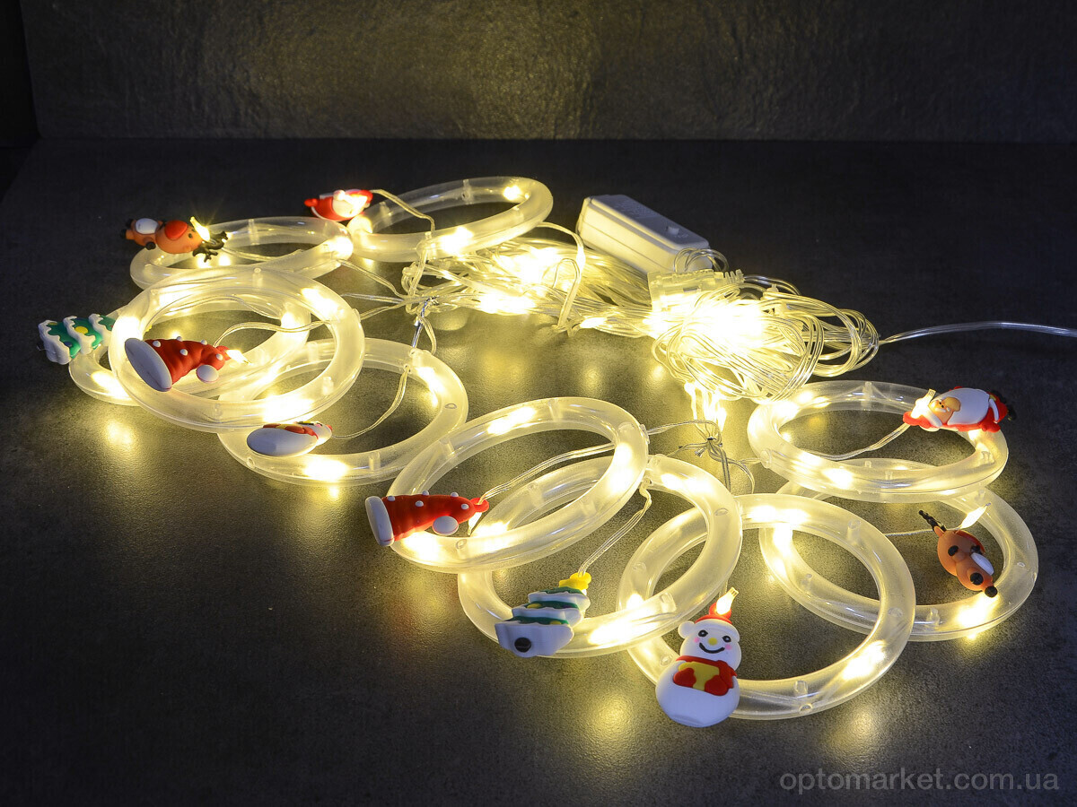 Купить Господарські товари F7884 світлодіодна гірлянда-фіранка кільця з фігурами у вигляді Санти та сніговика, ялинки, оленя та шапочки, довжина 400см 7garden, фото 2