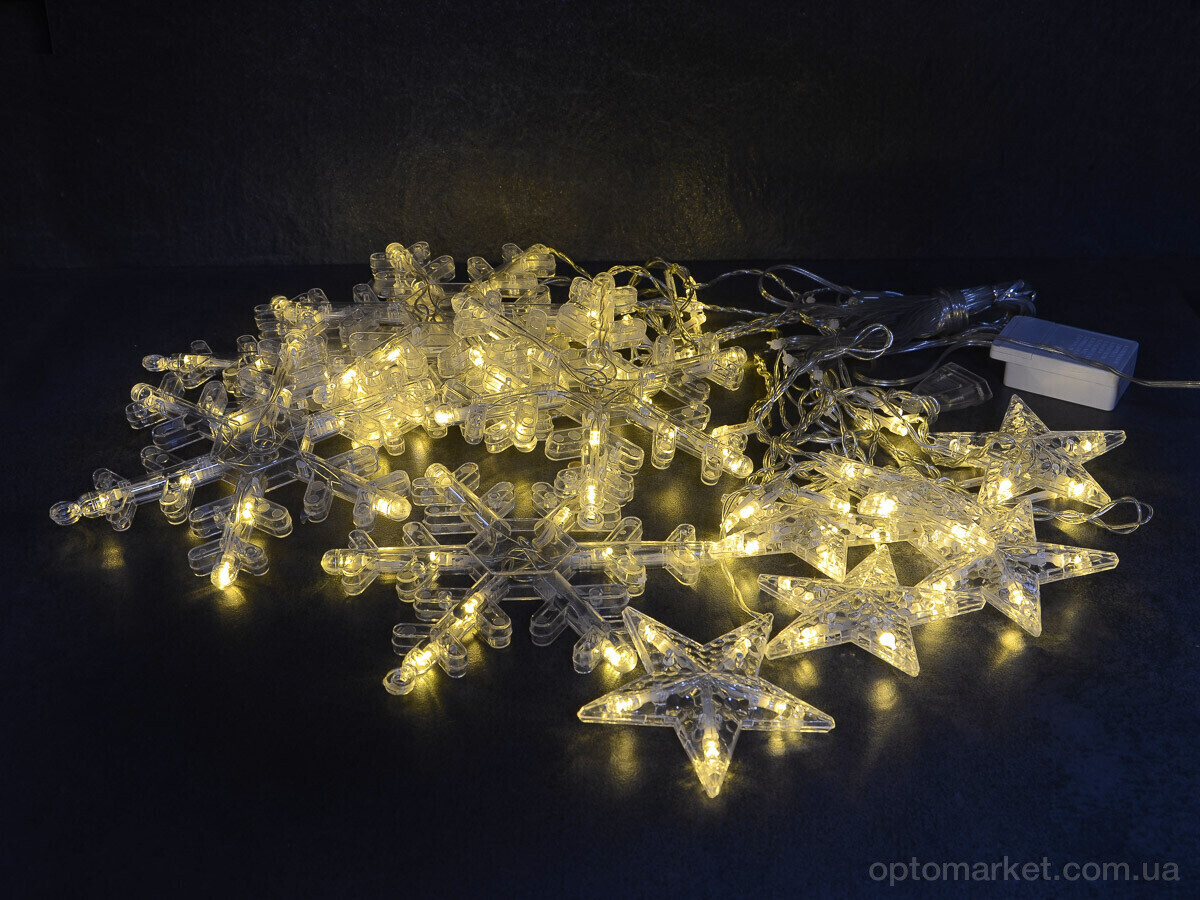Купить Господарські товари F7887A світлодіодна гірлянда штора Сніжинки та Зірки, жовта, довжина 415см 7garden, фото 2
