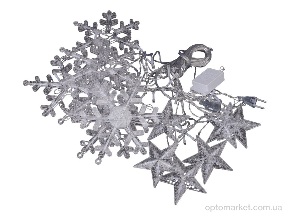 Купить Господарські товари F7887B світлодіодна гірлянда штора Сніжинки та Зірки, біла, довжина 415см 7garden, фото 1