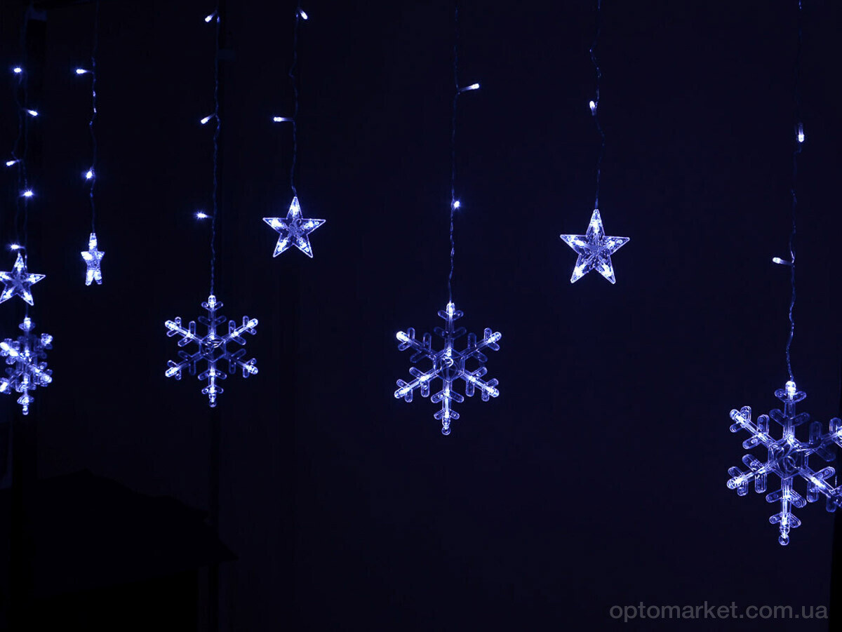 Купить Господарські товари F7887B світлодіодна гірлянда штора Сніжинки та Зірки, біла, довжина 415см 7garden, фото 3