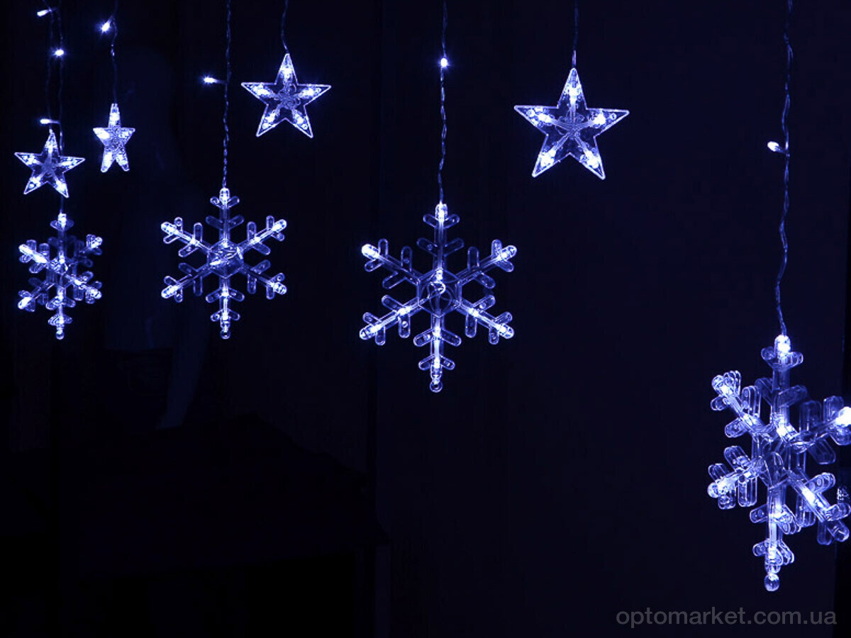 Купить Господарські товари F7887B світлодіодна гірлянда штора Сніжинки та Зірки, біла, довжина 415см 7garden, фото 4