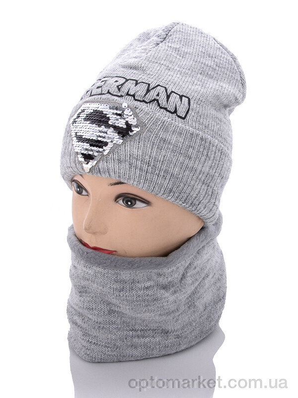 Купить Шапка дитячі P188-3 комплект флис Kraft сірий, фото 1