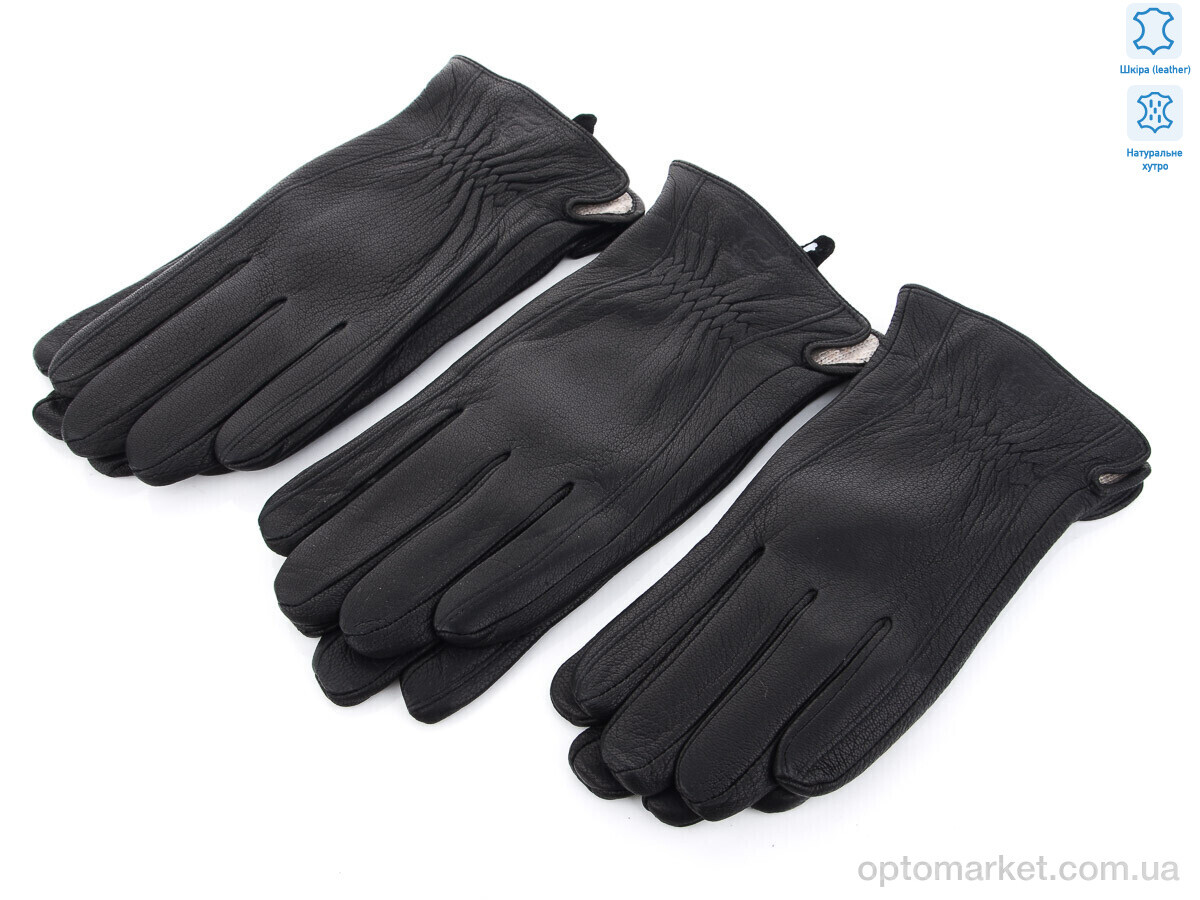Купить Рукавички чоловічі S104М шкіра оленя-хутро black RuBi чорний, фото 1