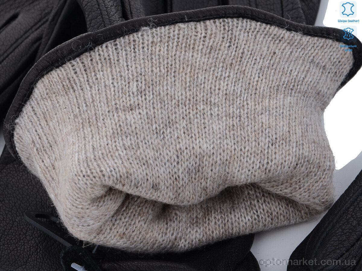 Купить Рукавички чоловічі S104М шкіра оленя-хутро black RuBi чорний, фото 2