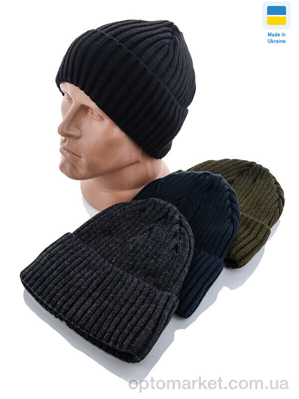 Купить Шапка чоловічі Шапка чол. з відворотом рубчик з смужкою флісу mix STARK мікс, фото 1