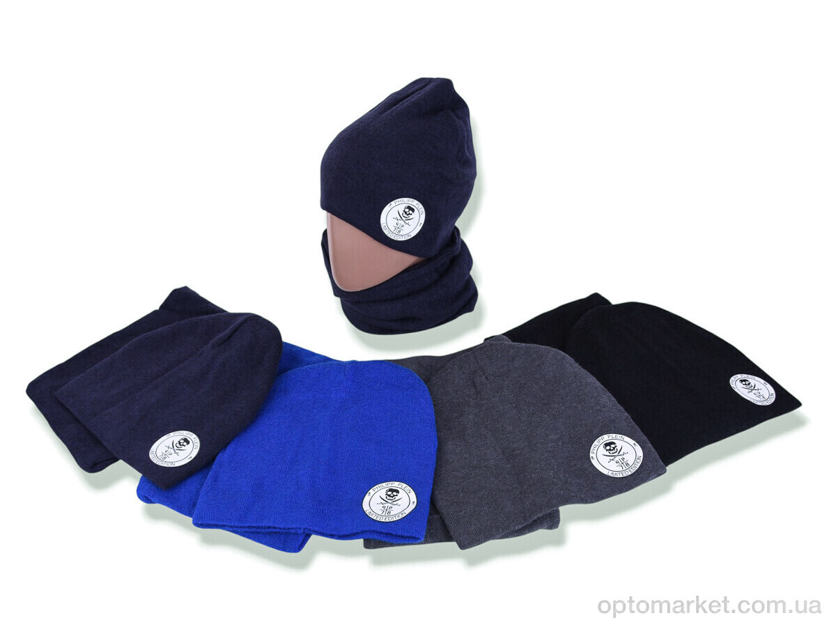 Купить Шапка чоловічі Y937-1 (шапка+баф) mix P.ilipp Plein мікс, фото 2