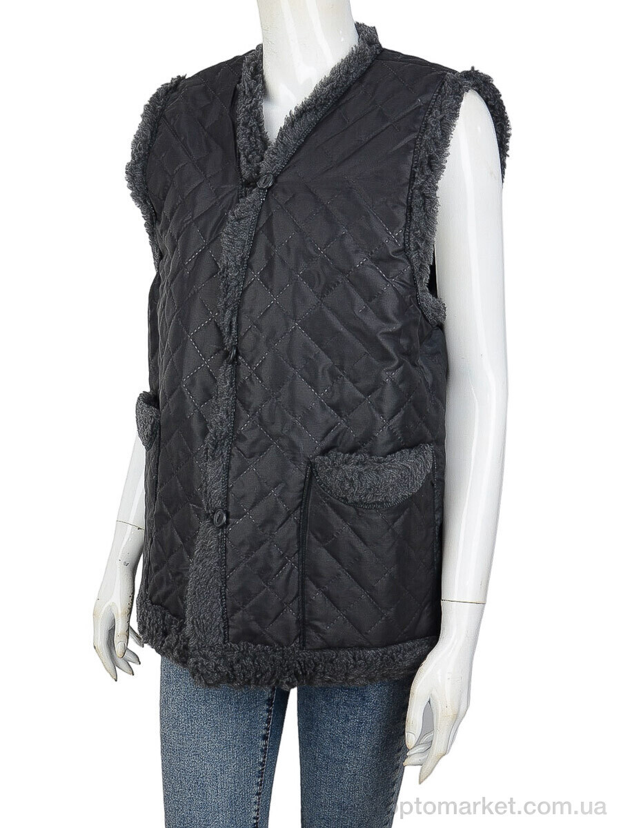 Купить Жилетка жіночі Жилетка хутро чорно-сіра LiBang чорний, фото 1
